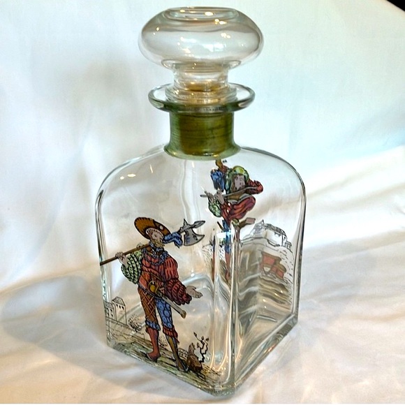 Vintage Other - Vintage Italian glass carafe decanter bottle, hand painted, cork/glass stopper